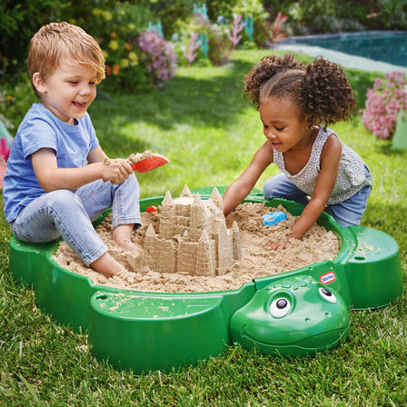 Turtle Sandbox - 
Four seats molded on the outside of the sandbox, perfect for multi kid play.