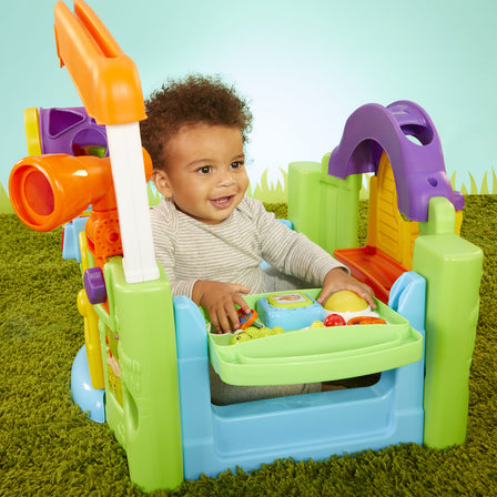 Activity Garden™ - 
Removable play panel features spinning toys, mirror, clickers and even plays music.