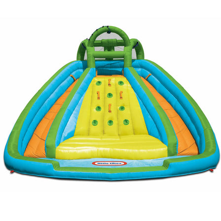 Rocky Mountain River Race™ - 
Kids can climb the center wall to the top of this enormous water slide and race down the 2 slides into the splash pool.