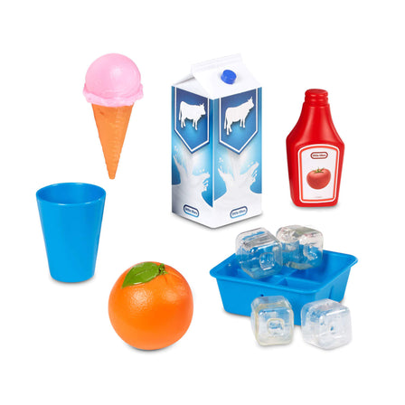 First Fridge - 
Includes 11 kitchen accessories that can be stored inside the fridge for easy cleanup.
