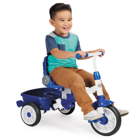 Perfect Fit™ 4-in-1 Trike - Blue - 
Stage 4- Child can pedal and steer on their own with parent supervision.