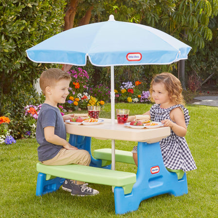 Easy Store™ Jr. Play Table with Umbrella - Blue/Green - 
Room for 4 children to eat or just relax in the shade.