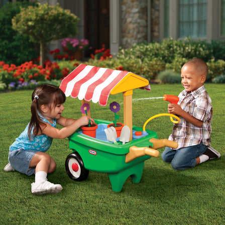 2-in-1 Garden Cart & Wheelbarrow - 
Kids can plant their own garden and water it with the real, working water sprinkler
