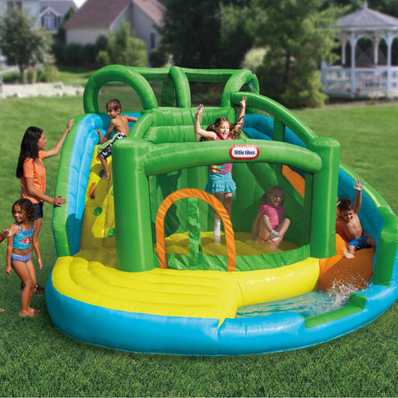 2-in-1 Wet 'n Dry Bouncer & Water Slide - 
Large bouncing surface for dry play or fill the splash pool for water play.