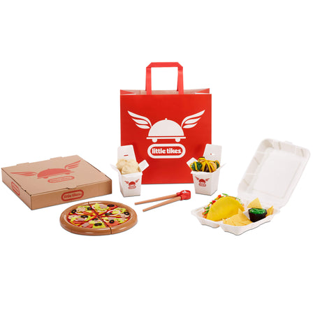 First Food Delivery Set - 
Includes 200+ realistic food accessories such as a delivery bag, containers, pizza, and tacos with all the toppings, dumplings, guacamole & chips.