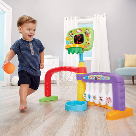 Learn & Play™ 3-in-1 Sports Zone™ - 
Learn to play three sports: Basketball, Soccer, and Bowling.