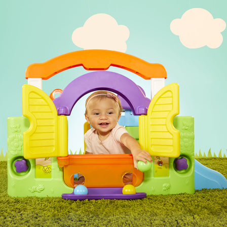 Activity Garden™ - 
Window shutters open and close and planter below encourages ball drop play.