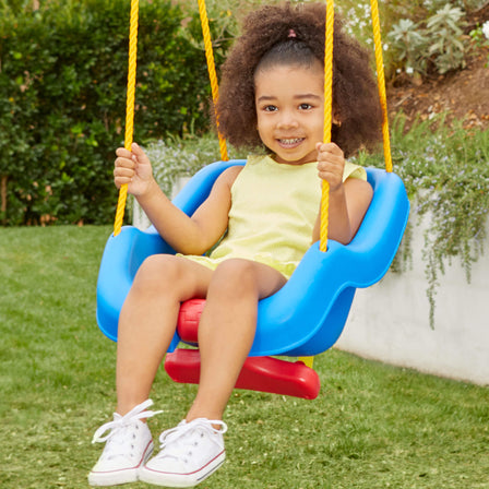 2-in-1 Snug 'n Secure™ Swing - Blue - 
T-bar moves to the bottom of the swing.